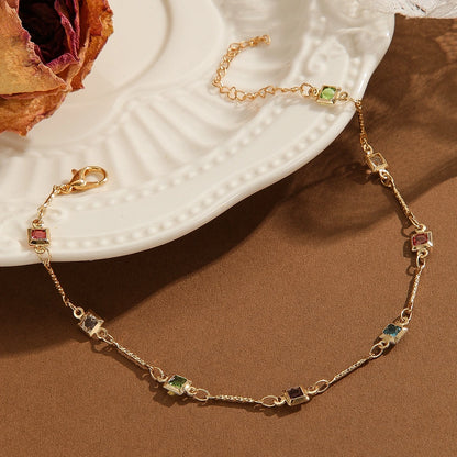 Kinitial Tiny Colorful Square Zircon Anklets For Women Bracelets Summer Barefoot Sandals Jewelry On Foot Leg