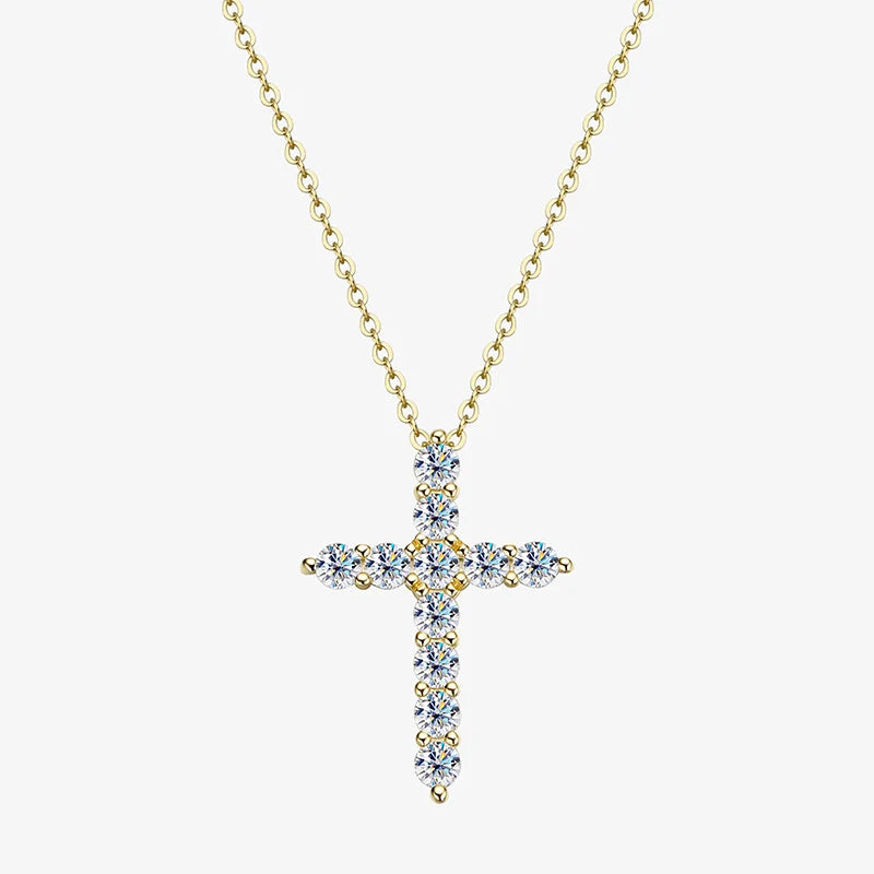 Lycfn 5MM Moissanite Cross Sparkling Pendant Necklace S925 Sterling Sliver with GRA Plated 18k Gold for Women Man Fine Jewelry
