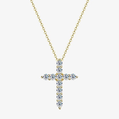 Lycfn 5MM Moissanite Cross Sparkling Pendant Necklace S925 Sterling Sliver with GRA Plated 18k Gold for Women Man Fine Jewelry