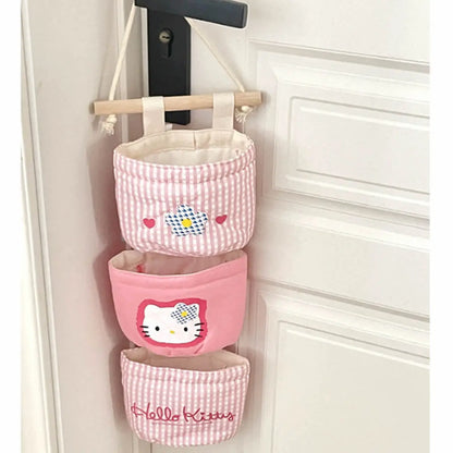 sanrio storage hanging bags pink hello kitty sundries storage bag the fabric hanging wall pouch kawaii Girls dormitory organiser