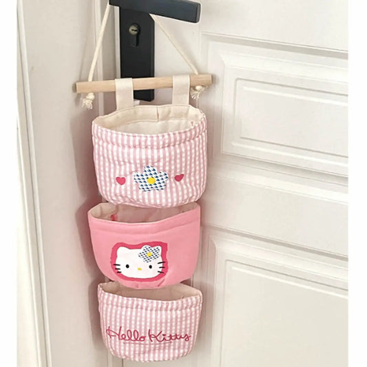 sanrio storage hanging bags pink hello kitty sundries storage bag the fabric hanging wall pouch kawaii Girls dormitory organiser
