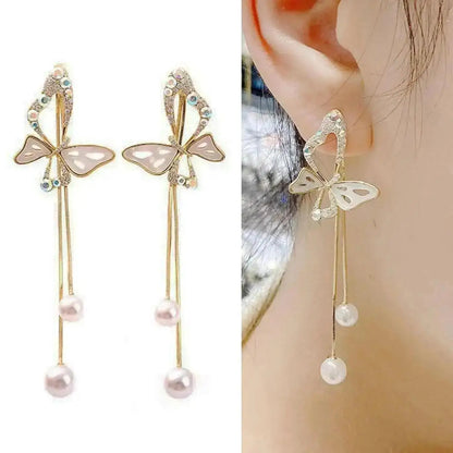 925 Silver Needle Korean Fashion Tassel Pearl Earrings For Women Jewelry 2025 Trending New Vintage Women's Pearl Drop Earrings