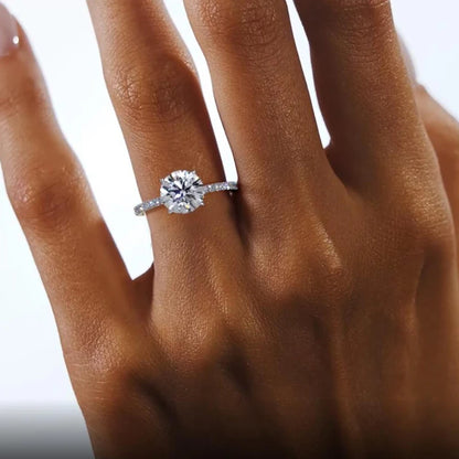 Classic 925 Sterling Sliver Engagement Wedding Promise Ring 8mm 2 Carat Round D-E Moissanite Finger Rings for Women Fine Jewelry