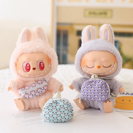 Labubu Clothes Doll Bag 15/17cm V1/2/3 Doll Panda Series Backpack Crossbody Bag Mini Plush Cotton Doll Decoration Accessory Gift