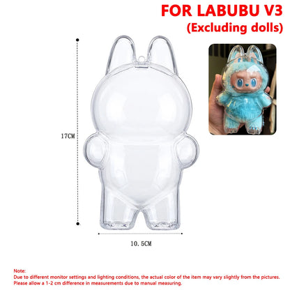 Labubu V1/V2/V3用透明保護カバー ポータブル収納ケース 防塵ディスプレイバッグ オーガナイザードールアクセサリー