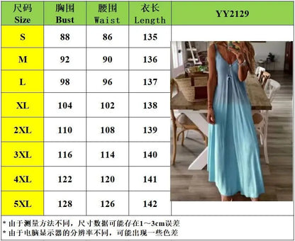Plus Size 4XL 5XL Women's Summer Casual Loose Strap Dress Sexy Beach Boho Maxi Dress Large Size Long Dresses Female Robe Femme