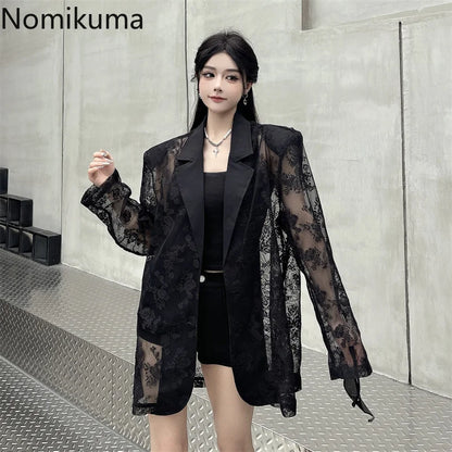 Women Clothing Summer Thin Jackets 2025 Ropa Mujer Patchwork Lace Temperament Coat Sexy Y2k Tops See Through Oversized Outwear