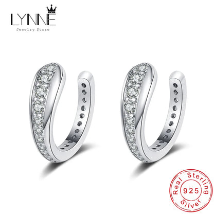 Punk Rock Unisexual U Type Zircon Clip Earrings 925 Sterling Silver C Shape Rhinestone Ear Bones Nose Clip Women&Men Jewelry