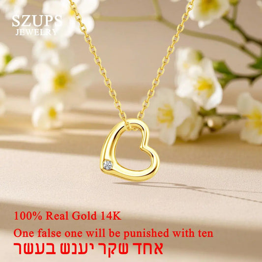 14k Gold Hollow Heart Love Necklace Pendant Real Yellow Gold AU585 Peach Heart Women's Boutique Jewelry Valentine's Day gift