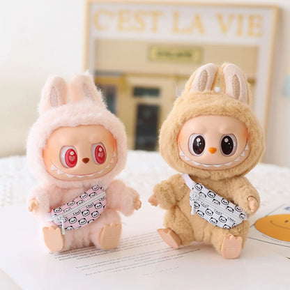 Labubu Clothes Doll Bag 15/17cm V1/2/3 Doll Panda Series Backpack Crossbody Bag Mini Plush Cotton Doll Decoration Accessory Gift