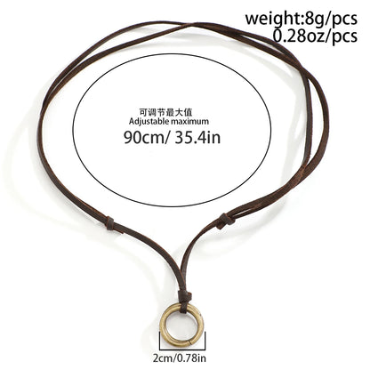 Adjustable Long Rope Chain with Circle Ring Pendant Necklace Men Vintage Jewelry on the Neck Accessories 2023 Fashion Male Gifts