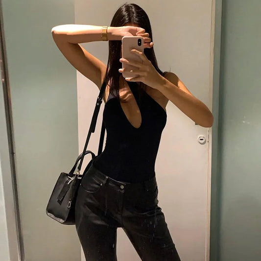 Y2k Summer Sexy Woman Clothes Black Bodysuit One Shoulder Bodycon Sexy Women Cut Out Ladies Overalls Tops Body Femme Bodysuits