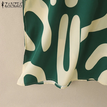 2025 ZANZEA Fashion Autumn Printed Dresses Women Maxi Long Dress Lapel Neck Long Sleeve Robe Casual Kaftan Vestidos Oversize