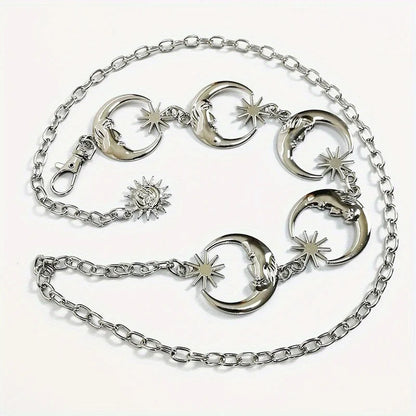 Boho Moon Sun Hollow Waist Chain Y2K Trend Tassel Dress Chain Women Adjustable Body Belts Belly Jewelry