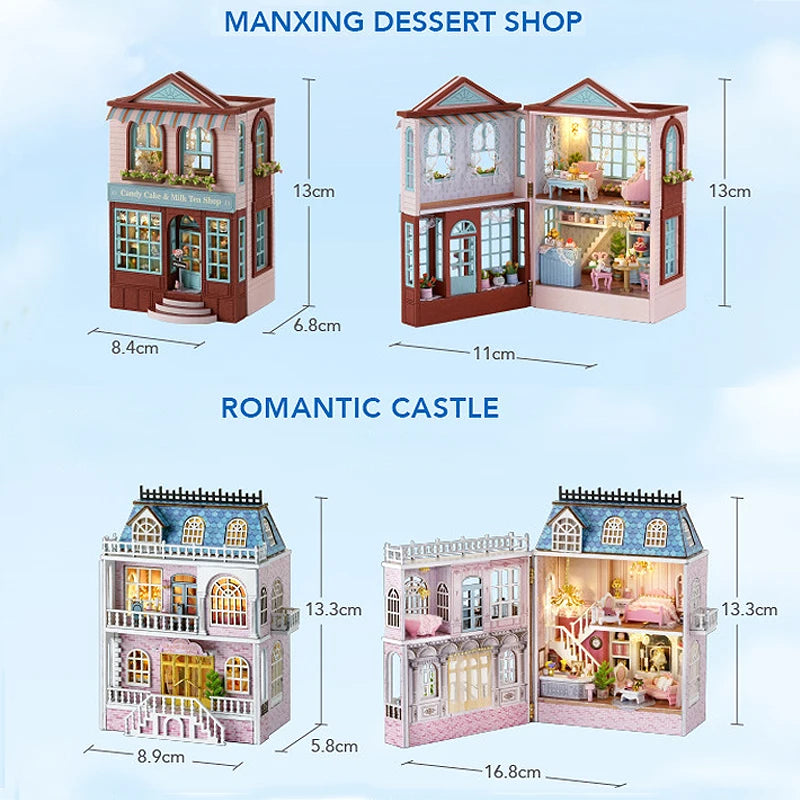 DIYミニ木製ドールハウス 家具付き ライト付き ドールハウス カーサ 組み立てモデル ピンク プリンセス ヴィラ 建築キット おもちゃ 誕生日