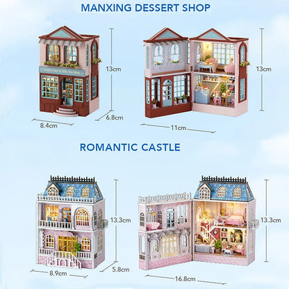 DIYミニ木製ドールハウス 家具付き ライト付き ドールハウス カーサ 組み立てモデル ピンク プリンセス ヴィラ 建築キット おもちゃ 誕生日