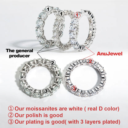 AnuJewel 4mm 5cttw Dカラー モアサナイト ウェディングバンドリング 925スターリングシルバー エタニティバンド レディースリング ジュエリー 卸売