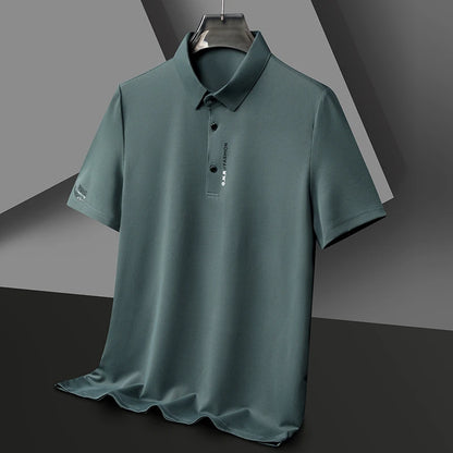 Men's Short Sleeve Solid Color Polo Shirt Breathable Comfortable Elastic Top New Arrivals Casual Business Style