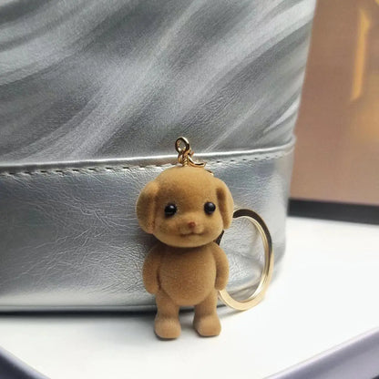 森の家族のフロッキング犬キーホルダーかわいいフロックされた小さなプードル動物キーリングバッグペンダントバックパックチャームアクセサリー卸売