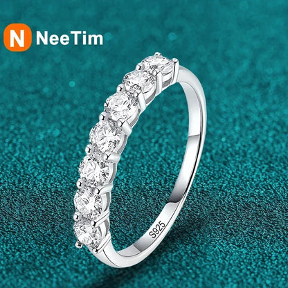 NeeTim フルモアサナイトリング レディース用 S925スターリングシルバー ホワイトゴールドメッキ ダイヤモンド ウェディング ブライダルバンドリング ファインジュエリー