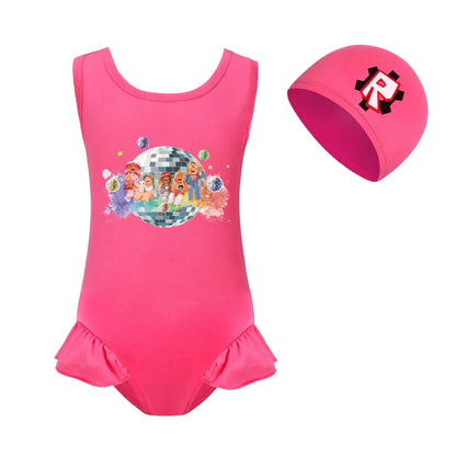 ROBLOX Kids Tie-dye Print One-piece Swimsuit for Teen Girls Pink Swimwears Bathing Suits 2-10 Years Decorative Daily Necessities
