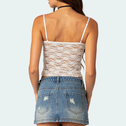 Women Lace Crop Top Sexy Camisole Floral Spaghetti Strap Tank Tops Sleeveless T-Shirt Clubwear Female Aesthetic Camisole