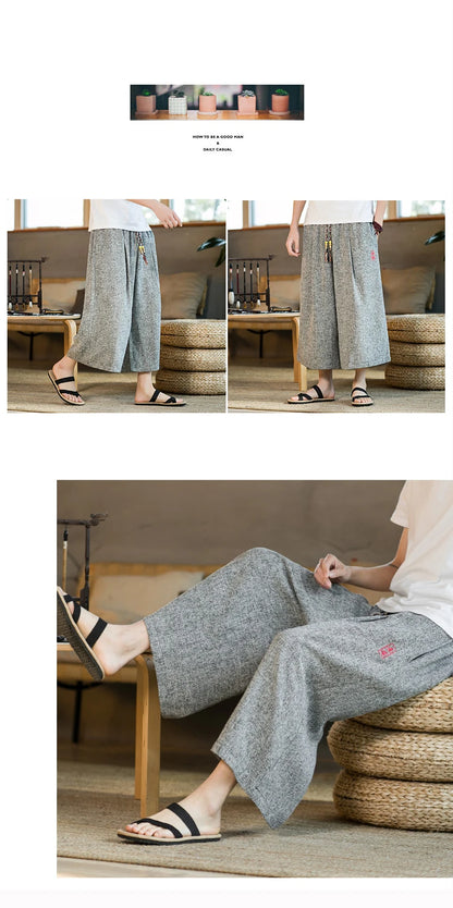 Japan Style Kimono Pants Men Bath Pant Japanese Samurai Harajuku Casual Loose Mens Shorts Yukata Wide Leg Trousers Plus Size 5XL
