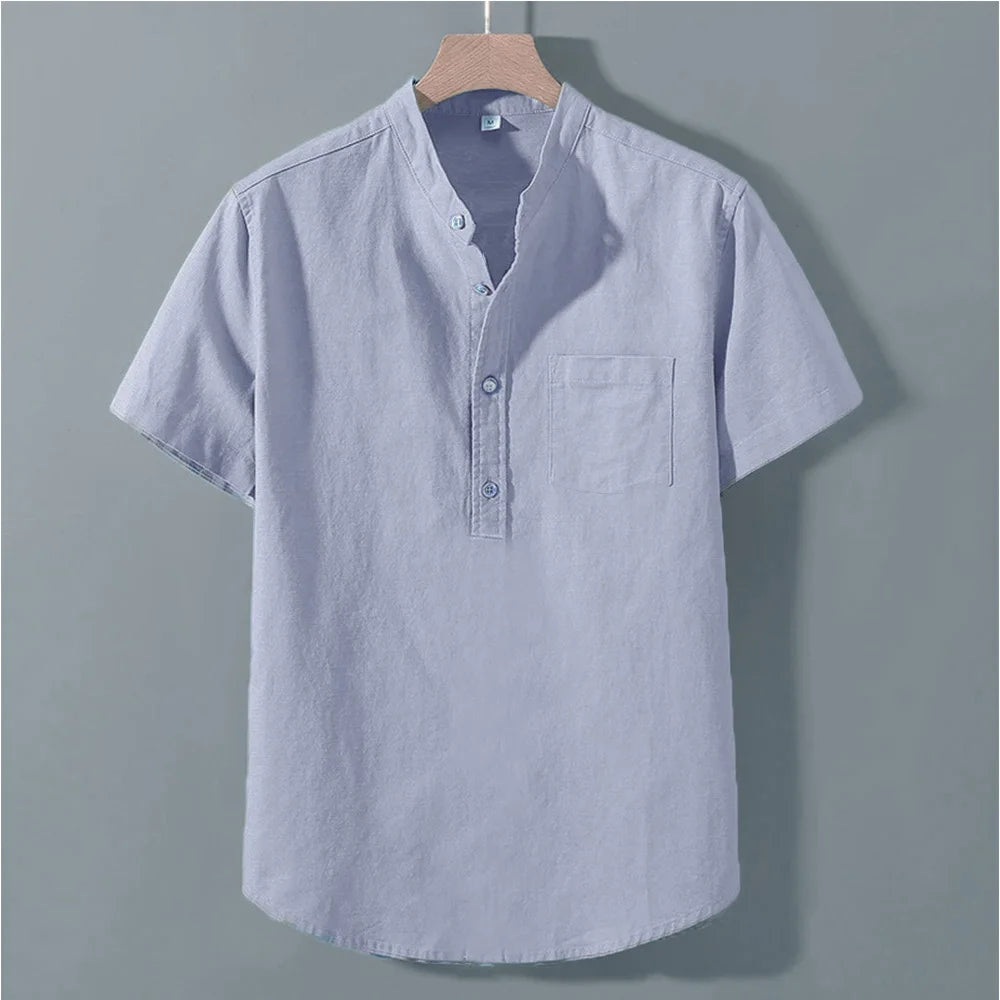 Men's Summer Short Sleeve Solid Color T-shirt Pocket Design Button Shirts Daily High Street Wear Simple Comfortable Style