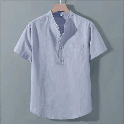 Men's Summer Short Sleeve Solid Color T-shirt Pocket Design Button Shirts Daily High Street Wear Simple Comfortable Style