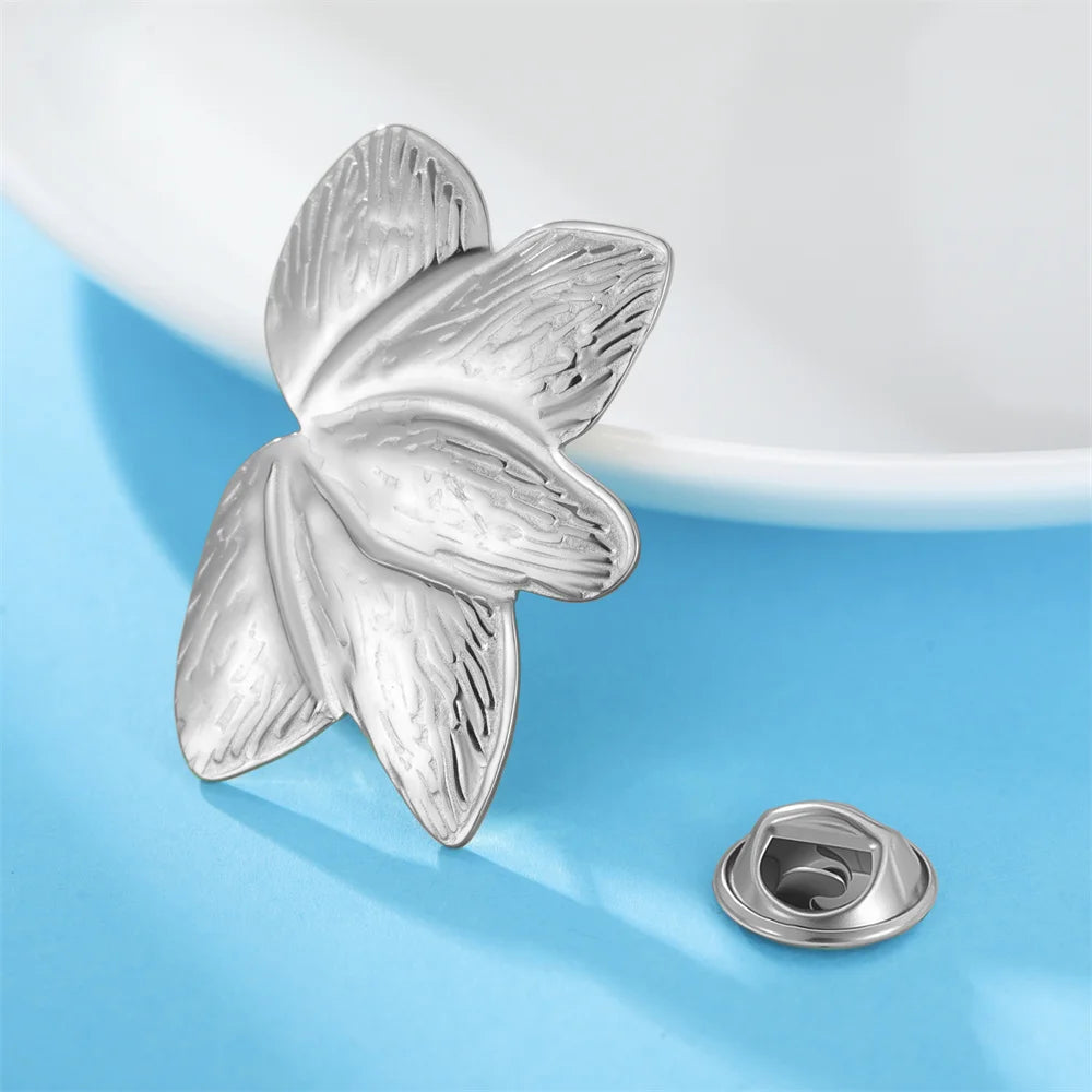 My Shape Leaves Brooch for Woman Girls Fan Shaped Leaves Brooch Pins for Dress Skirts Gold Color Stainless Steel Jewelry Gifts