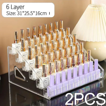 3/4/5/6/7 Layers Acrylic Nail Polish Display Rack Transparent Cosmetic Organizer Multi-layer Simple Mounting Rack Stand Holder