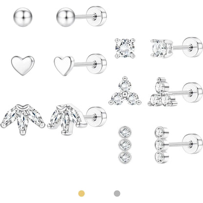 FASACCO Flat Back Stainless Steel Stud Earrings for Women 14K Gold-plated Cartilage Earring Helix Conch Tragus Piercing Jewelry