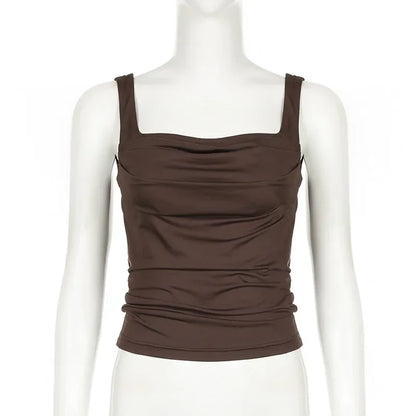 Sexy Tank Women Summer New Tops Solid Backless Streetwear Casual Slim Sleeveless Camisole Fashion Folds Tank Tops Lady Clothing