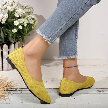 Women's Shoes Pointed Toe Flat Shoes Solid Color Knitted Women Loafers Breathable Slip on Shoes Designer Shallow Casual Shoe