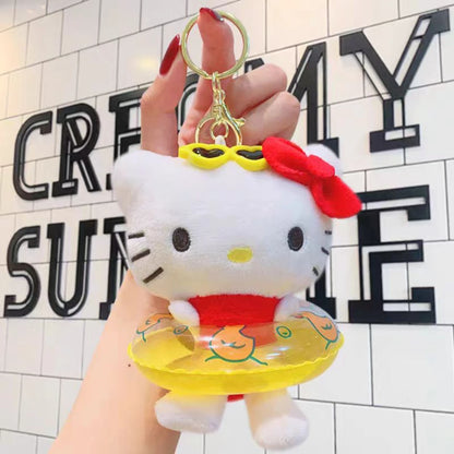 アニメ Sanrio Hello Kitty スイミングリング ぬいぐるみ キーチェーン ペンダント カートゥーン Kt キャット かわいい ビーチスタイル バックパック デコレーション ギフト