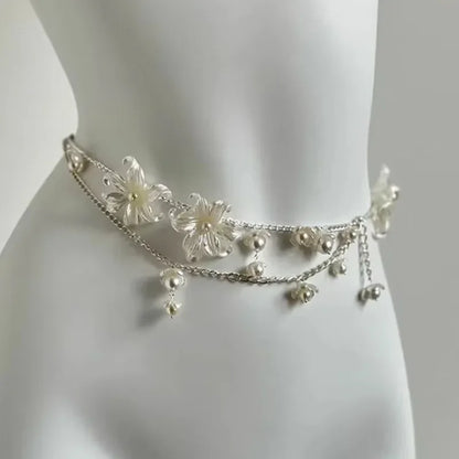 Y2K Designer belt Jewelry Multilayer Pearl waist chain for Women's Fashion Retro Character Playing Body Accessories Party Belts