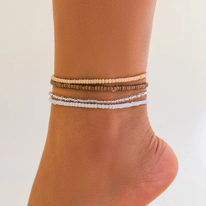 Boho Anklet Foot Colorful Beads Chain Summer Bracelet Heart Pendant Charm Anklet Sandals Barefoot Beach Foot Bridal Jewelry J027