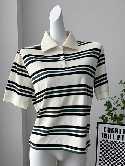 Hirsionsan Polo Neck T Shirt Women Soft Chic Tees 95% Cotton Jumper Clothes Loose Casual Pullover 2025 Summer New Crop Tops