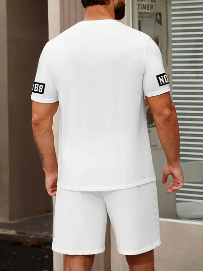 2025 Summer new men's set letter print casual fashion T-shirt Short sleeve shorts Sportswear casual everyday wear for both men a
