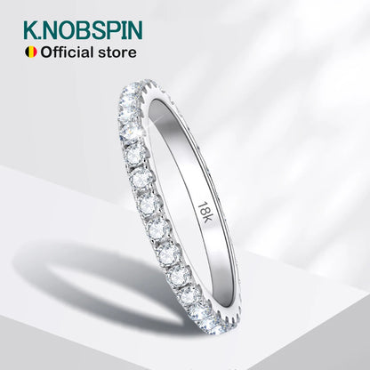 KNOBSPIN 2mm Dカラー モアサナイトリング 925スターリングシルバー ソリッド18kホワイトゴールド エタニティバンド 婚約指輪 レディース用