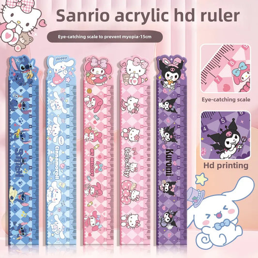 Sanrio Hello Kitty Ruler Anime Cinnamoroll My Melody Learning Measuring Ruler Cute Girl Heart Learning Stationery Kawaii Gift