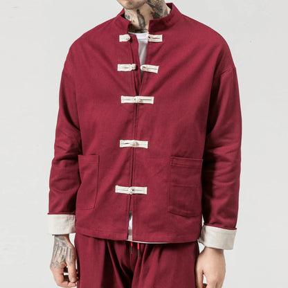 Chinese Wind Cotton Buckle Large Men's Casual Jacket Jacket Retro Stand-up Collar Tang Suit Top Batch