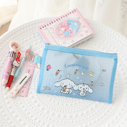Kawaii Hello Kitty Stationery Bag Cute Cartoon Mesh Storage Bag Transparent Desktop Decoration Student Supplies Gift Wholesale