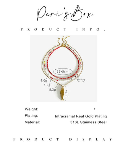 Peri'sbox Boho Colorful Acrylic Beaded Chain for Women 18K Gold Plated Solid Fish Pendant Necklace Waterproof Stackable Jewelry