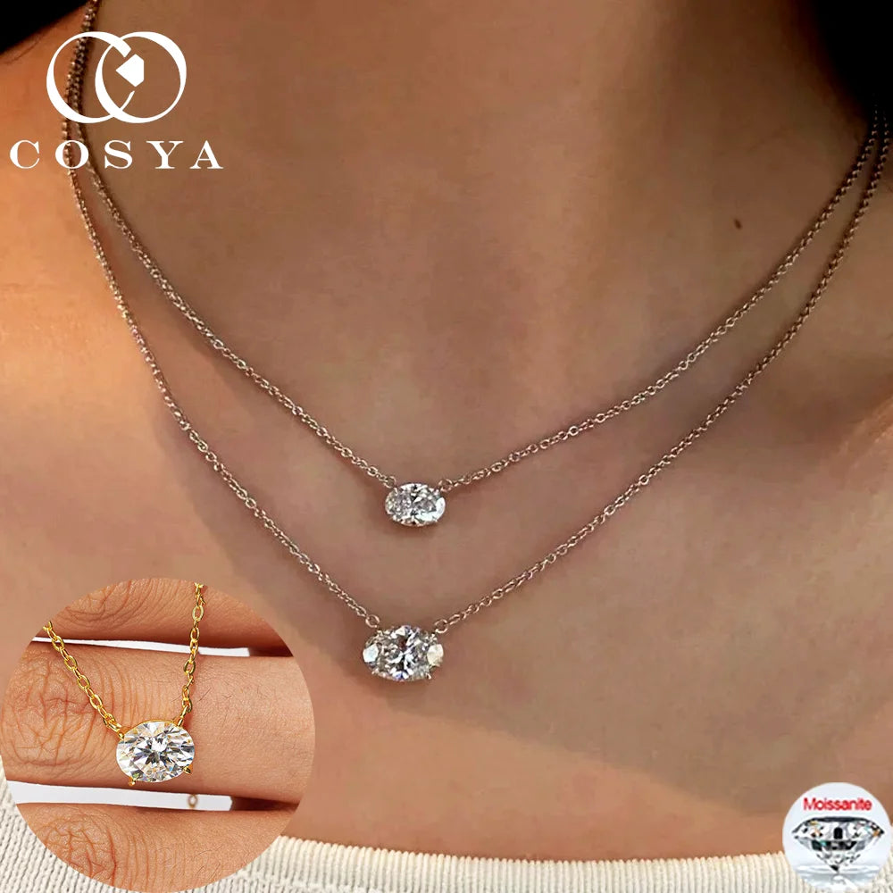 COSYA 1-3CT Oval Cut Moissanite Pendant Necklace For Women S925 Silver 18K Gold Lab Diamond Necklace Wedding Party Fine Jewelry