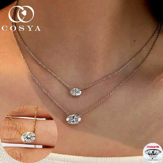 COSYA 1-3CT オーバルカット モアサナイト ペンダント ネックレス レディース S925 シルバー 18K ゴールド ラボ ダイヤモンド ネックレス ウェディング パーティー ファインジュエリー