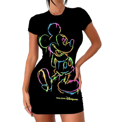Elegant Dresses for Women 2024 Top Sexy Slim Fit Minnie Mouse Tight Women's Dress Casual Disney Cartoon Fashion Print Mickey 3XL