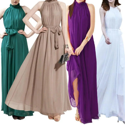 Halter Neck Dress Lace Up Elegant Sleeveless Club Party Dress Sexy Ruffled Evening Party Maxi Dress Prom Gown Beach Dresses