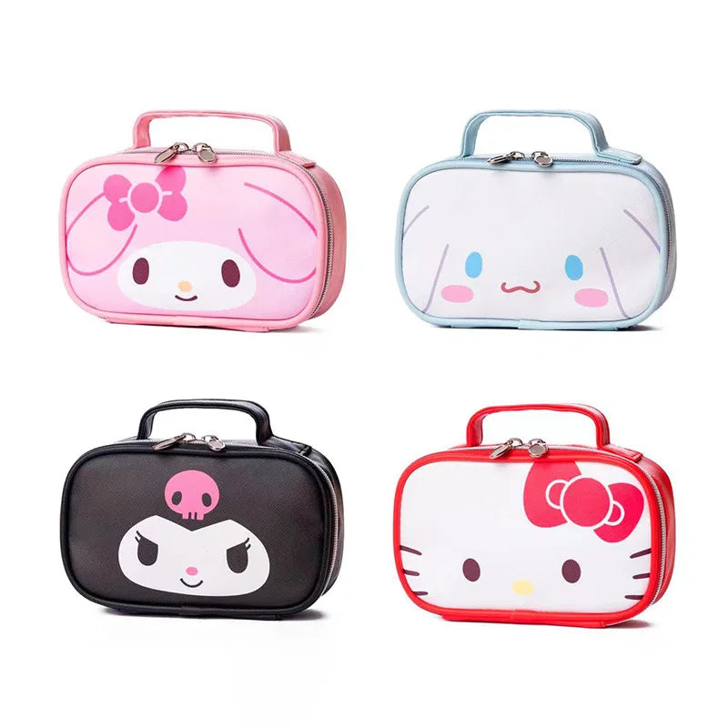 Sanrio Hello Kitty Large Capacity Pencil Case Kuromi My Melody Cartoon PU Cosmetic Bag Portable Student Stationery Storage Bag