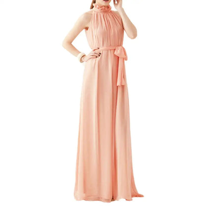 Halter Neck Dress Lace Up Elegant Sleeveless Club Party Dress Sexy Ruffled Evening Party Maxi Dress Prom Gown Beach Dresses
